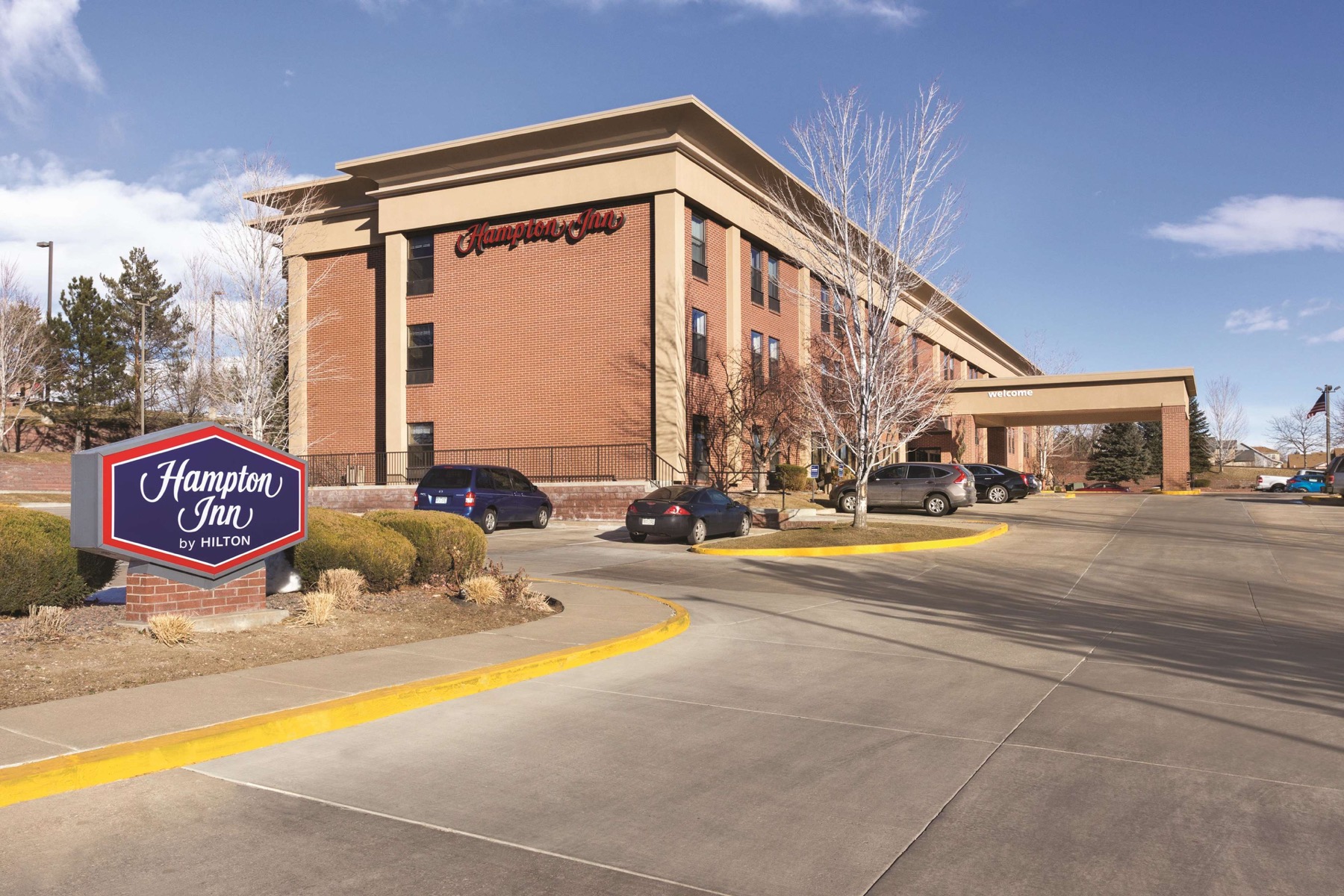 Exterior of the Hampton Inn in Westminster, Colorado.