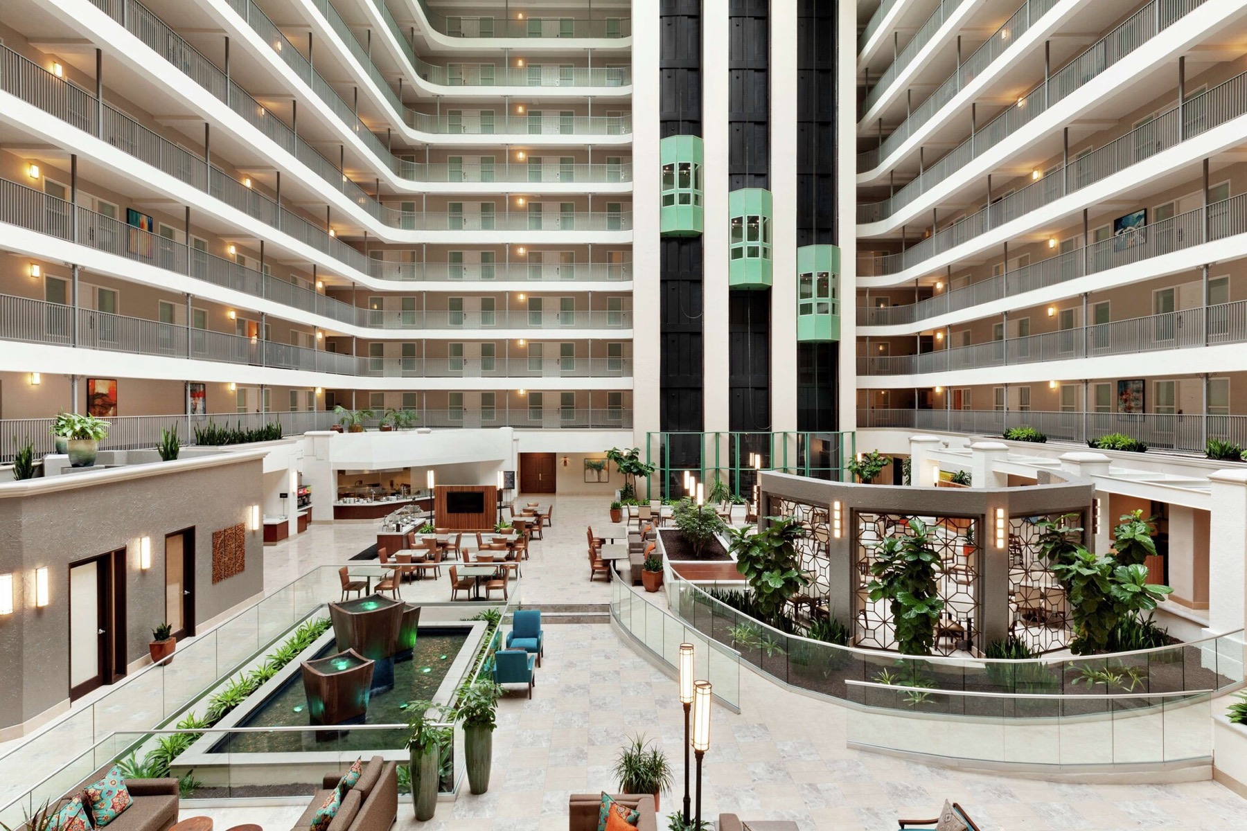 Atrium of the Embassy Suites in Santa Ana.